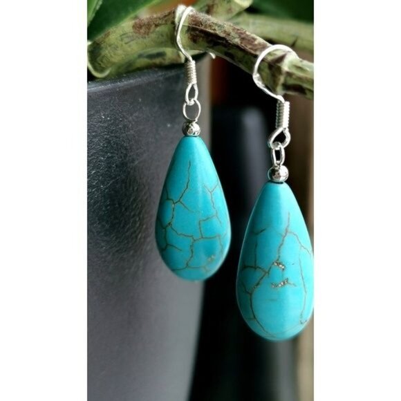 NEW Turquoise drop earrings Sterling Silver hook - Picture 3 of 3
